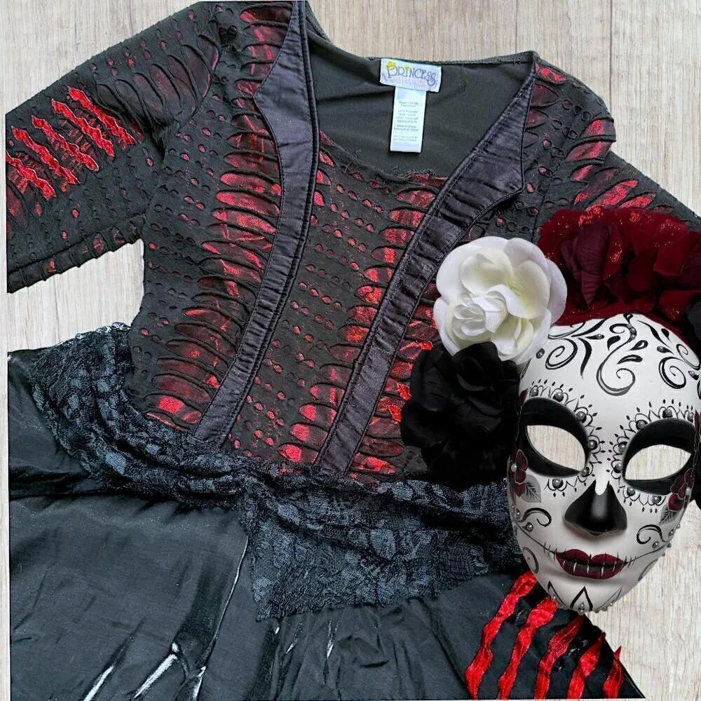 Princess Paradise Dia de los Muertos Costume Dress Mask Black Red Goth Halloween